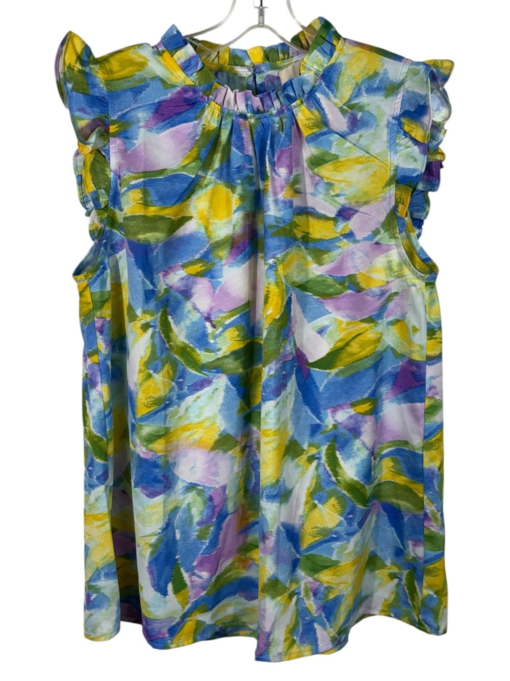 Betsey's Boutique Shop Colorful Ruffle High Neck Lightweight Blouse Large Preppy